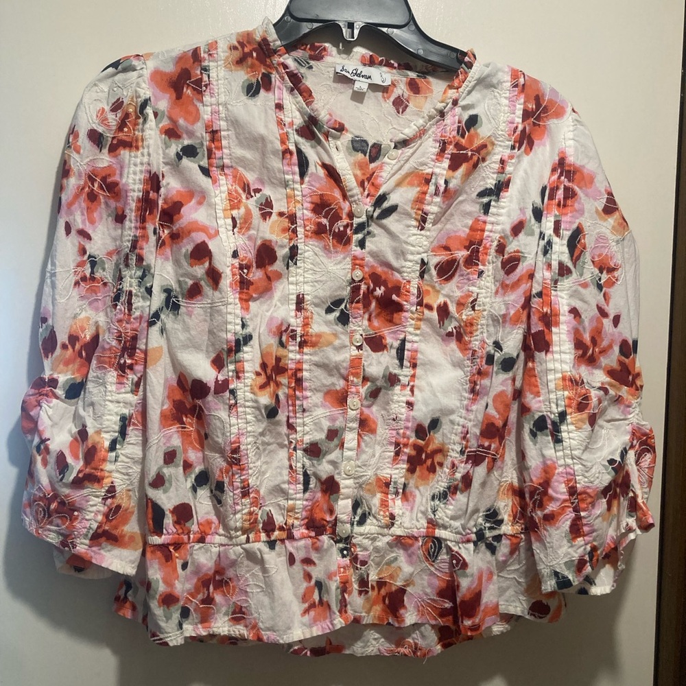 Sam Edelman Floral Blouse in Red and Orange